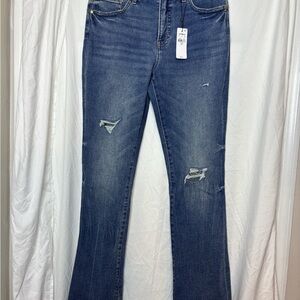 Express Blue Distressed Flare Jeans
